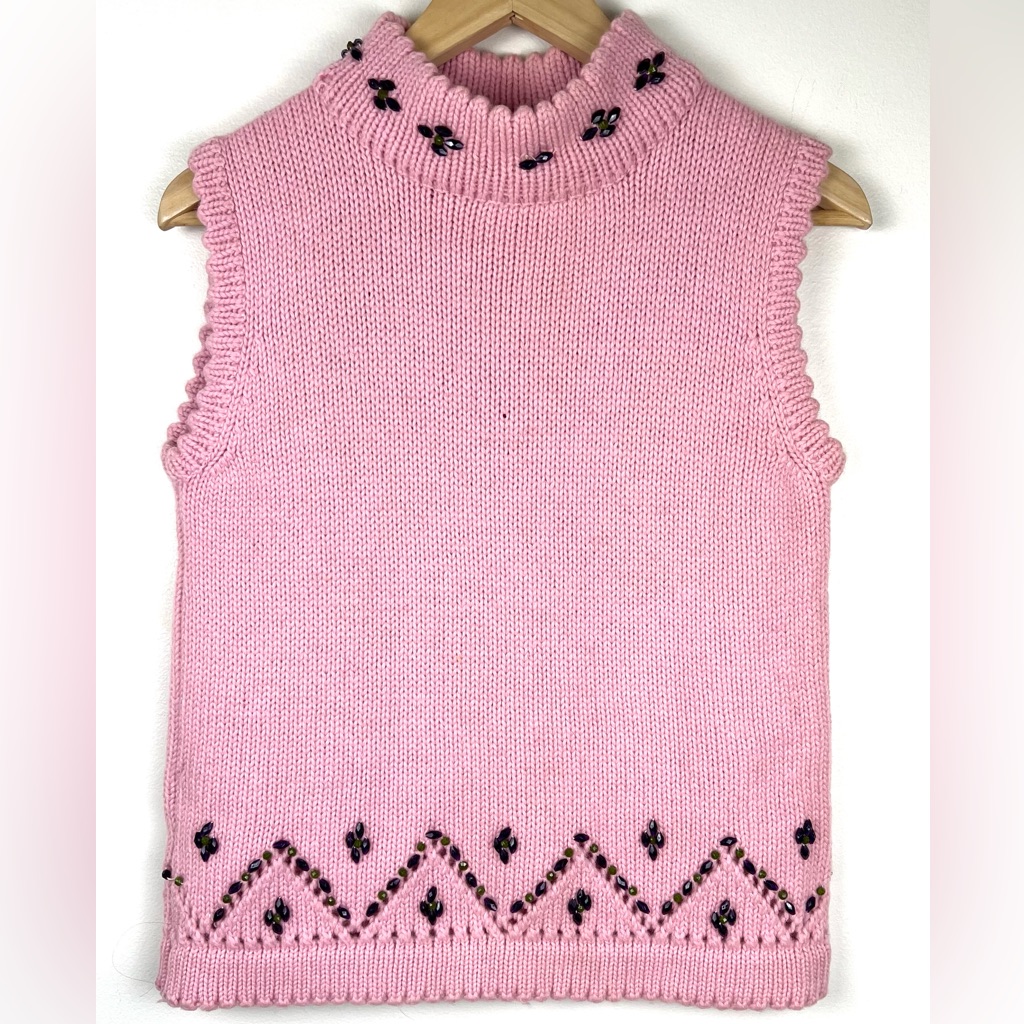 Vintage 50s 60s British Crown Wool Beaded Sleeveless Sweater